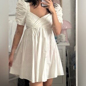 White Puff Sleeve Mini Dress